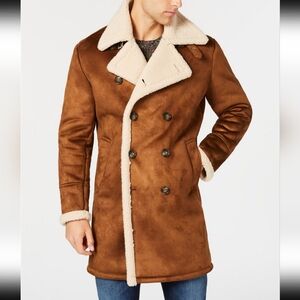 Guess Faux Shearling Water Resistant Overcoat